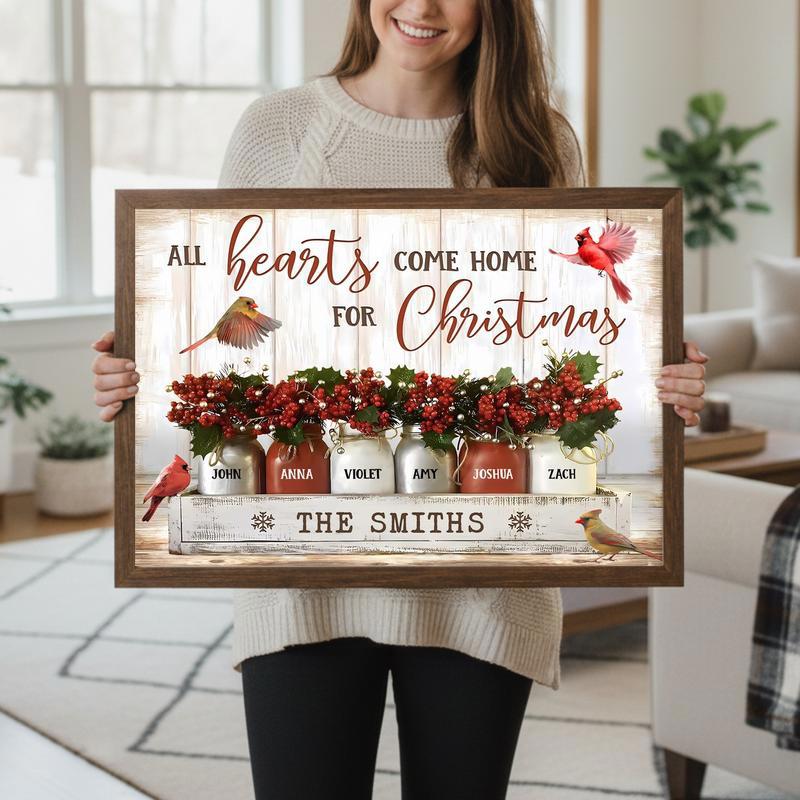 Christmas Home Custom Canvas Cardinal & Family Names Keepsake