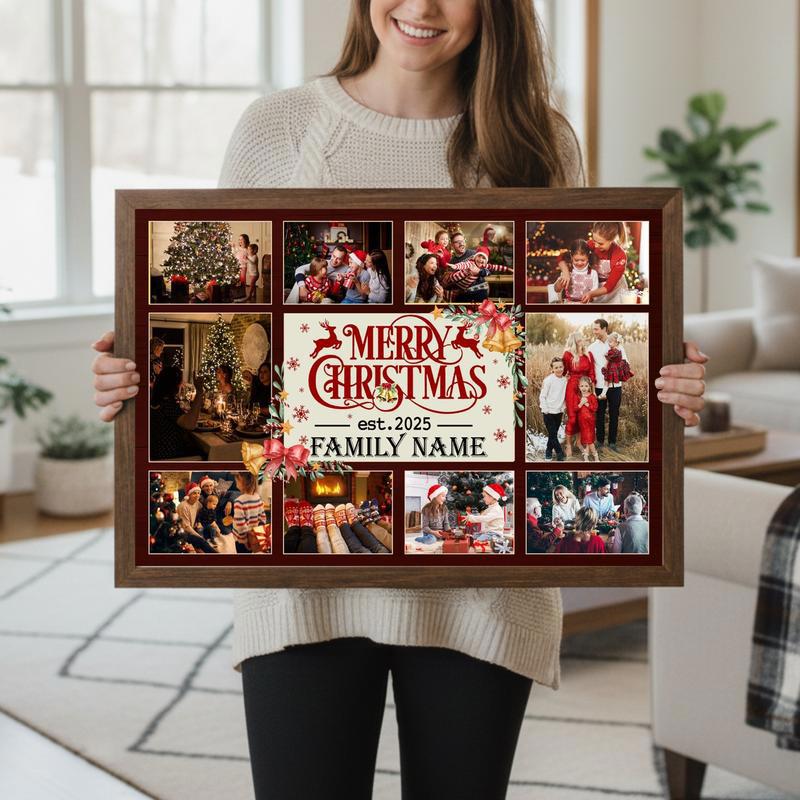 Personalized Family Photo Collage Canvas - Rustic Christmas Decor