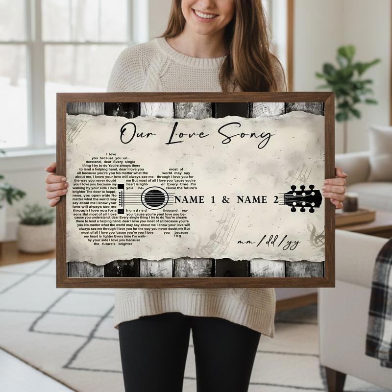 Heartfelt Custom Lyrics on Guitar-Shaped Canvas