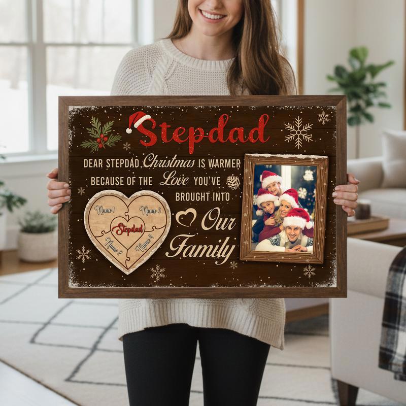 Personalized Stepdad's Heartfelt Christmas Photo Puzzle Canvas