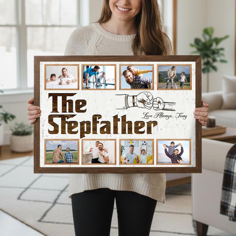 Personalized Stepfather Gift - Rustic Photo Collage Canvas
