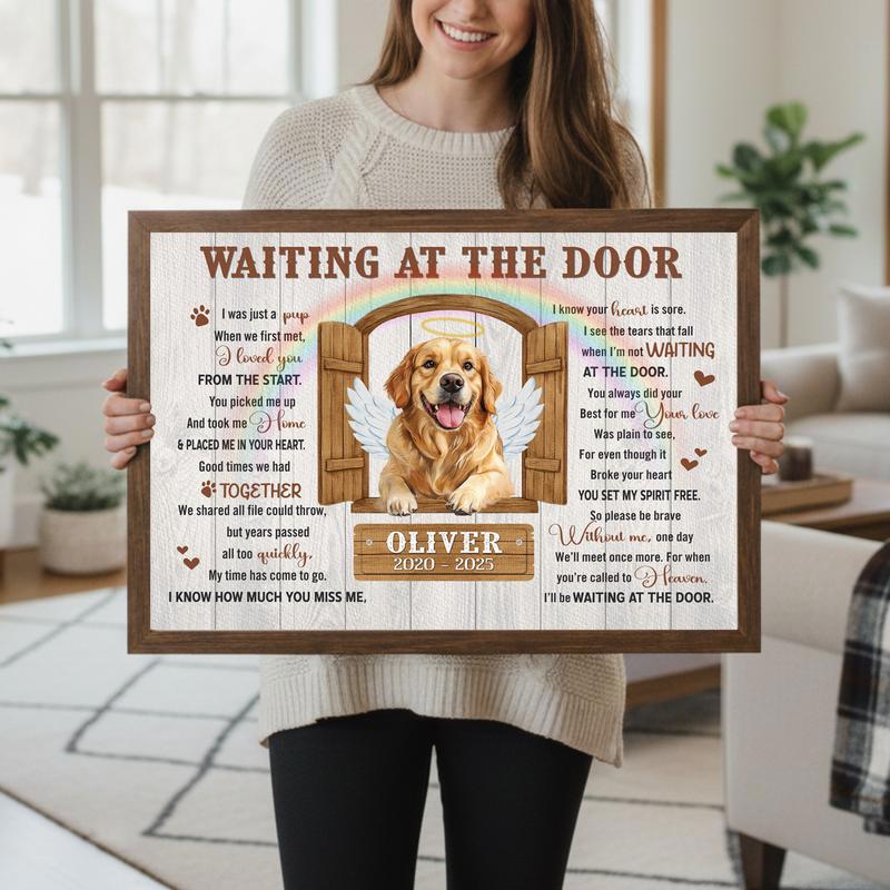 Pet Loss Personalized Art - "Waiting At The Door" Memorial Canvas