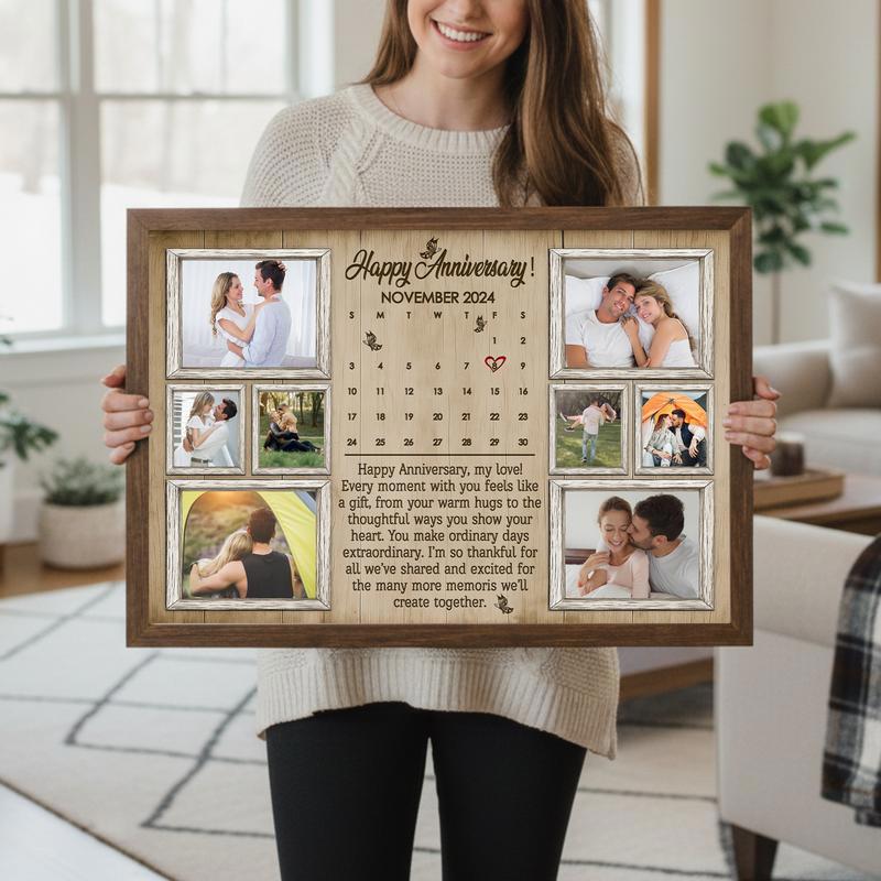 Romantic Photo Calendar Collage Canvas - Custom Anniversary Gift