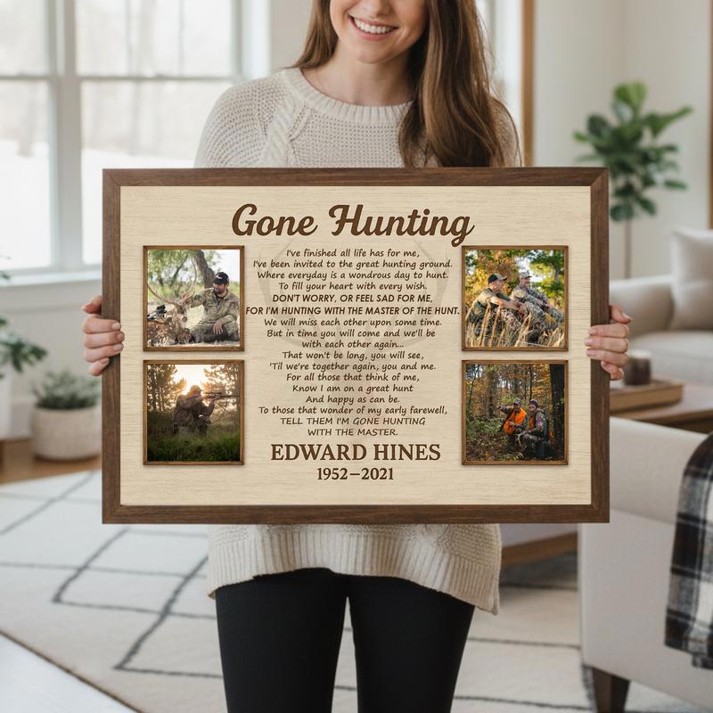 Rustic Gone Hunting Memorial Gift Personalized Canvas