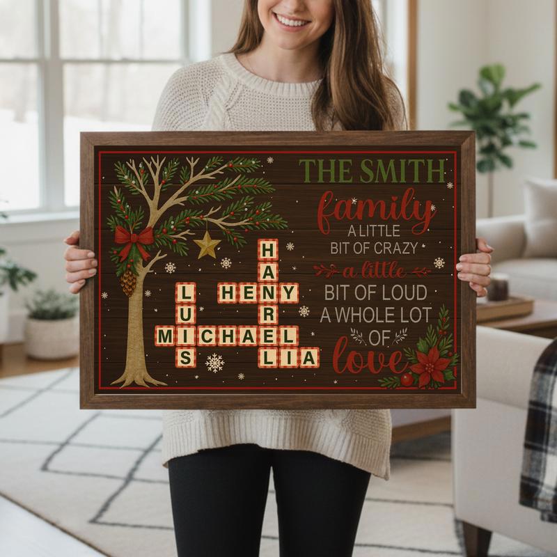 Scrabble Crossword Family Name Quote Rustic Christmas Canvas