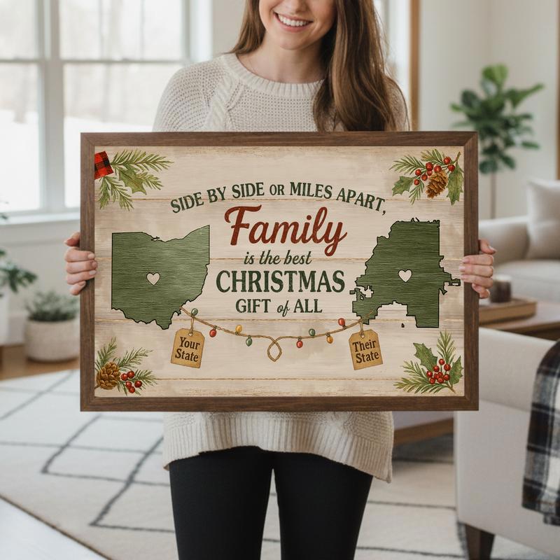 Side By Side Or Miles Apart - Rustic Christmas Family Canvas