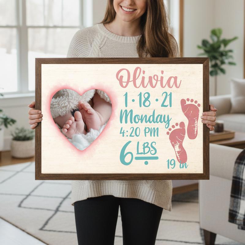 Treasured Footprints - Custom New Baby Arrival Keepsake Canvas