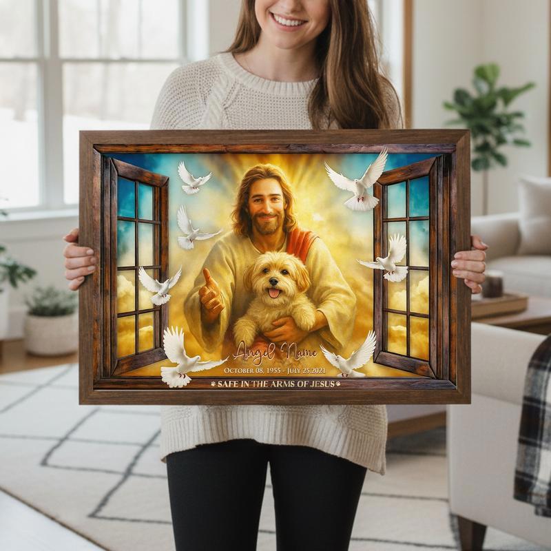 Your Furry Angel Is Safe In Jesus' Arms Personalized Photo Canvas