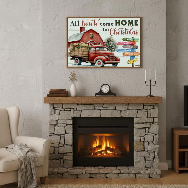 Custom Family Canvas Christmas Hearts Come Home Wall Art