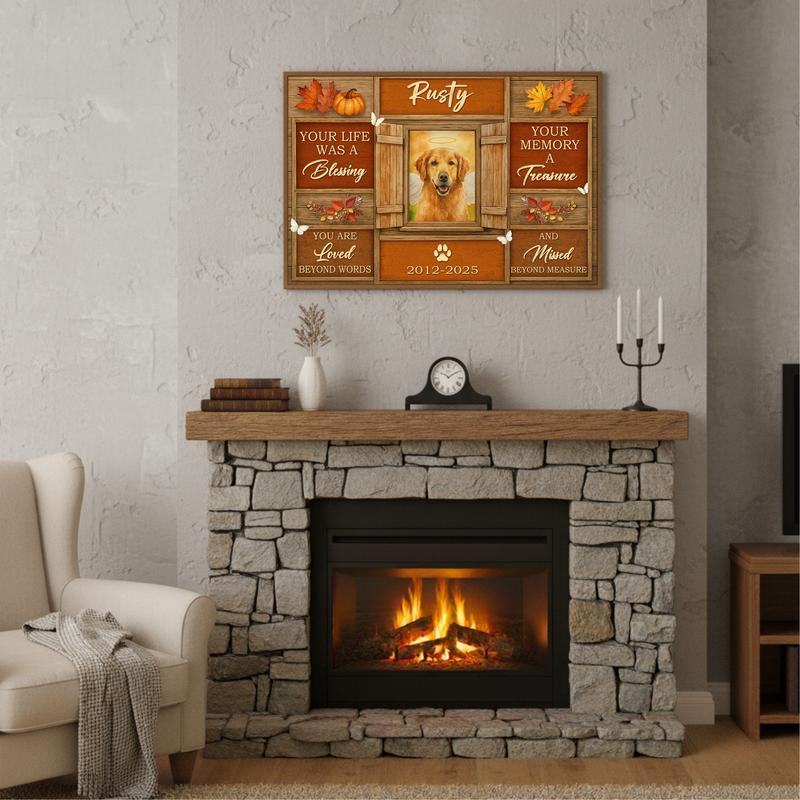 Autumn's Embrace Dog Remembrance Keepsake Farmhouse Canvas