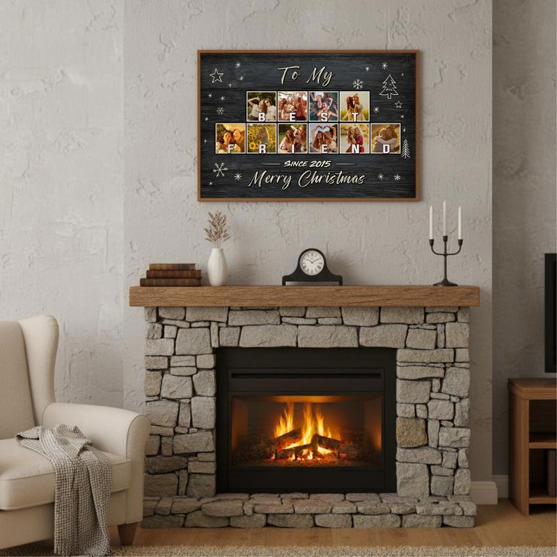 Cherished Bestie Photo Collage Christmas Chalkboard Canvas
