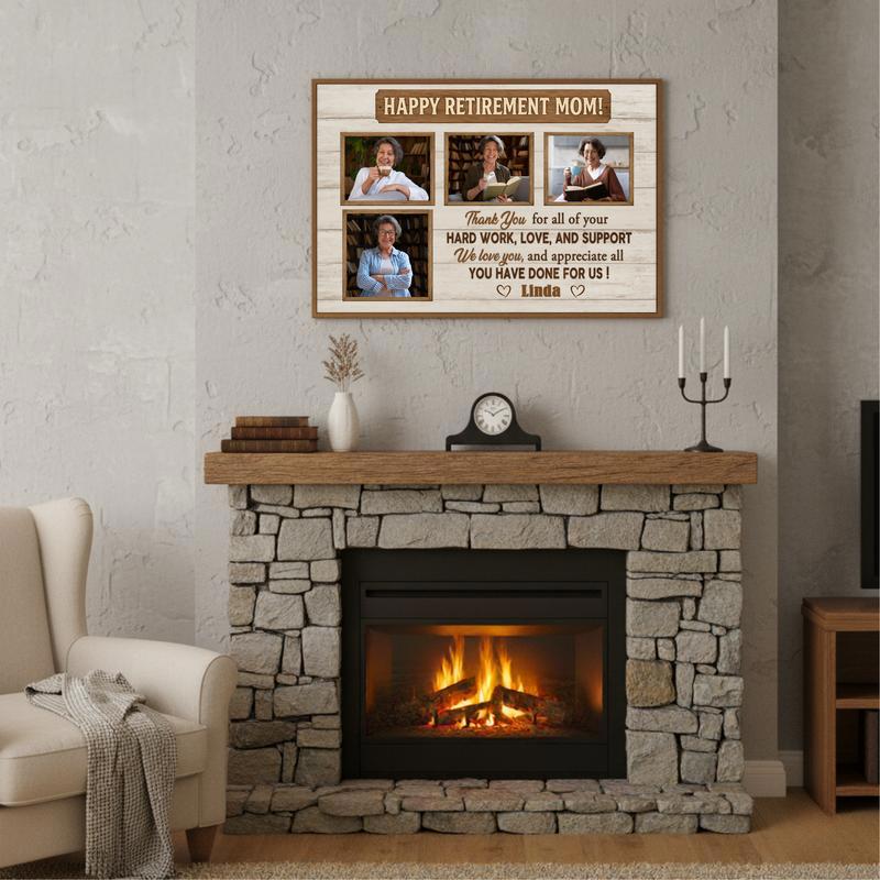 Cherished Mom's Retirement Personalized Photo Collage Canvas Gift