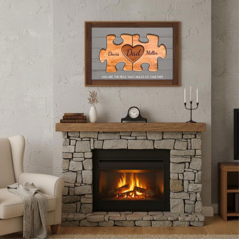 Personalized Puzzle Canvas Rustic Family Wood Gift for Him