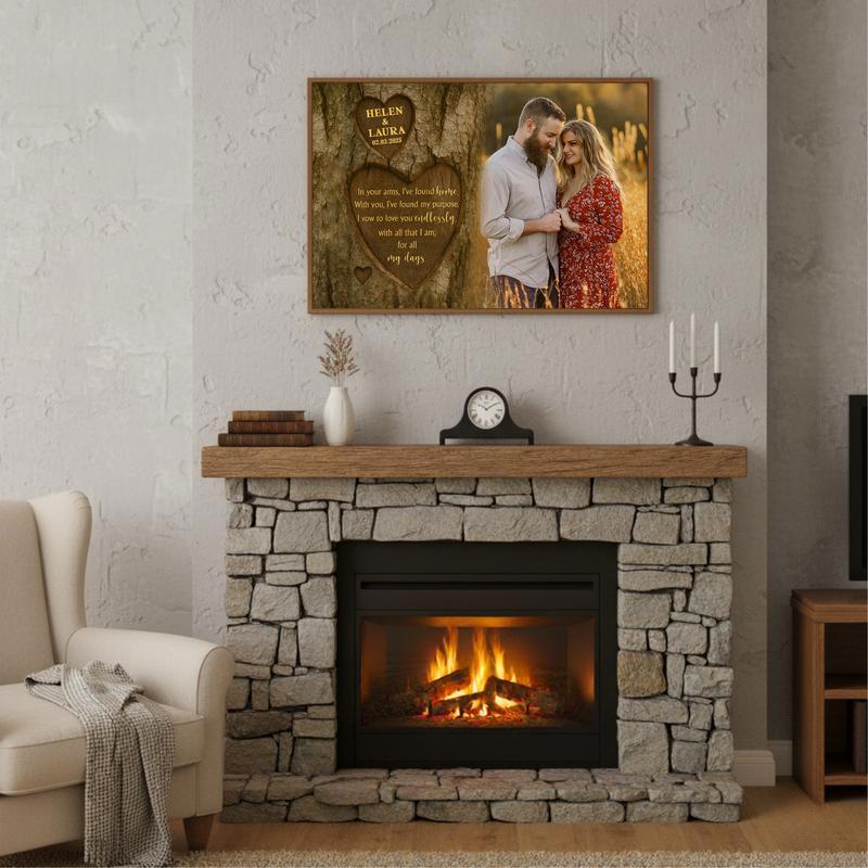 Eternal Love - Custom Names & Date Tree Carving Photo Canvas