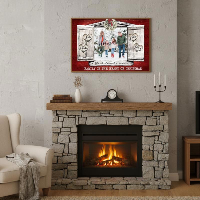 Christmas Love Story Personalized Photo & Name Canvas Wall Art