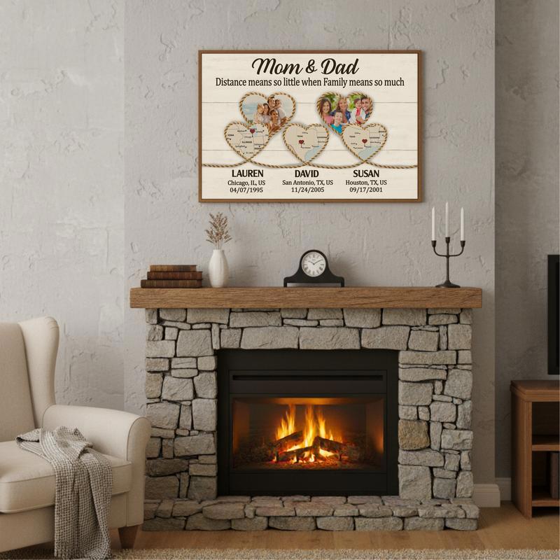 Family Love Beyond Miles - Custom Map Art For Parents Canvas