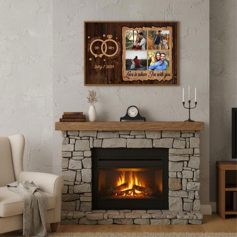 Forever Begins Here - Rustic Personalized Couple Photo Canvas