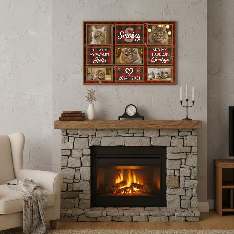 Forever Loved Cat Photo Memorial Christmas Farmhouse Canvas