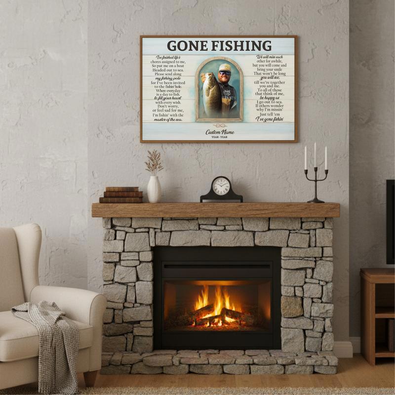 Gone Fishing - Personalized Fisherman Memorial Keepsake Canvas