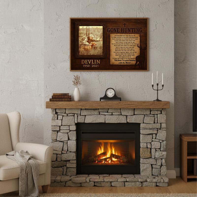 Gone Hunting Remembrance Gift - Rustic Personalized Canvas