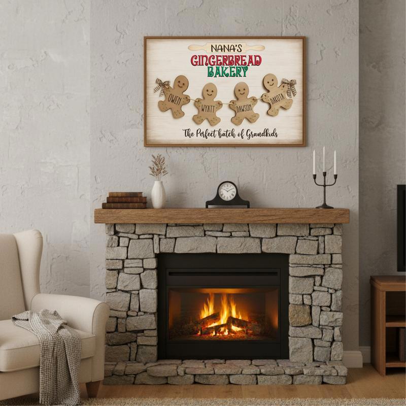 Grandkids Christmas - Personalized Gingerbread Bakery Canvas