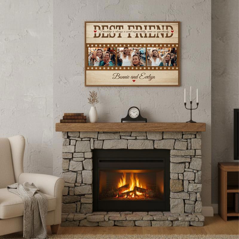 Heartfelt Bestie Photo Collage Gift, Rustic Farmhouse Canvas