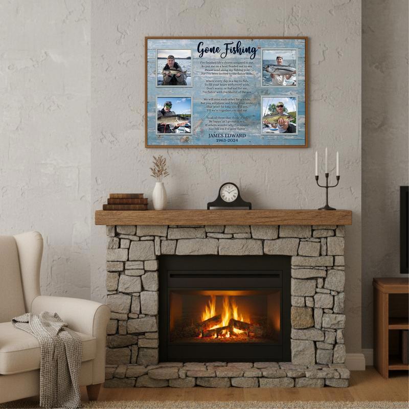 In Loving Memory Personalized Fishing Collage Keepsake Canvas