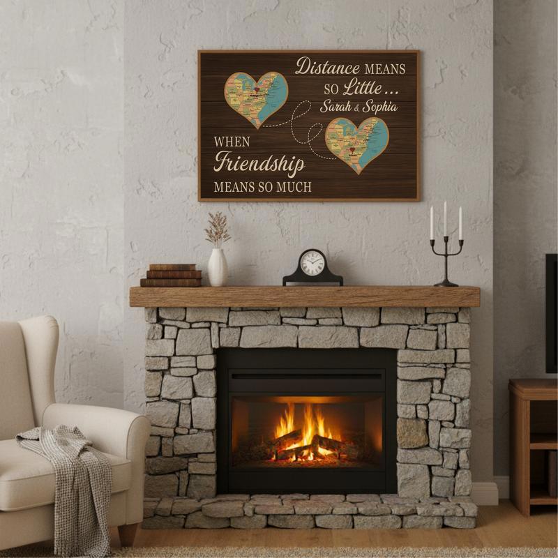 Long Distance Bestie Custom Map Friendship Gift Canvas