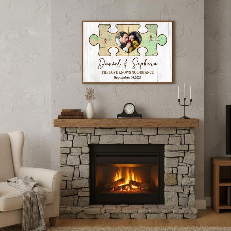 Long Distance Map Canvas - Personalized Couple Puzzle Keepsake