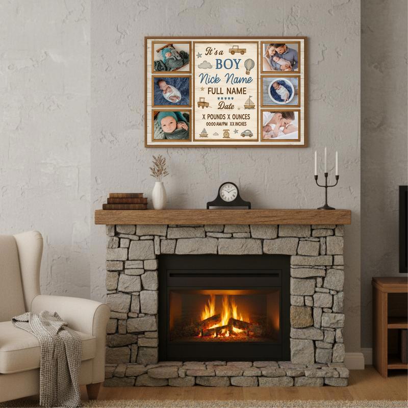 Milestone Keepsake Canvas - Personalized Baby Boy Photo Collage