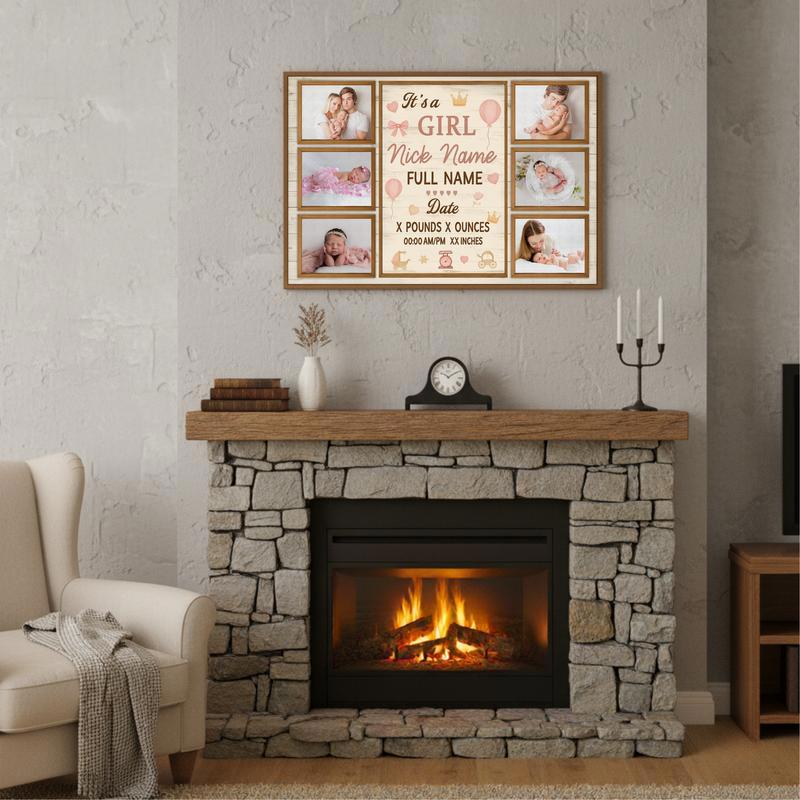 Milestone Keepsake Canvas - Personalized Baby Girl Photo Collage