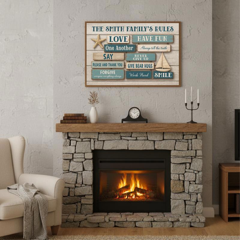 Custom Nautical Beach House Rules Wall Art - Coastal Family Canvas