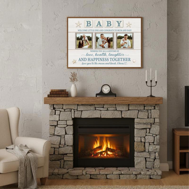 Newborn Milestone Photo Keepsake, Personalized Farmhouse Canvas