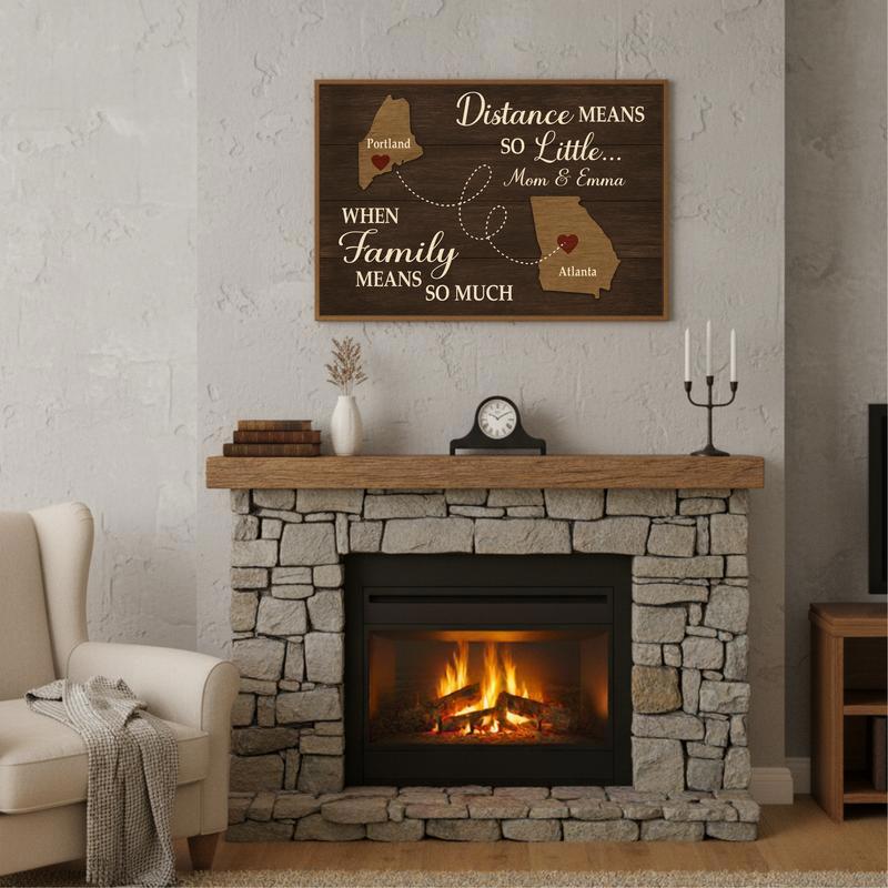 Our Hearts Connect - Custom Long Distance Family Map Canvas