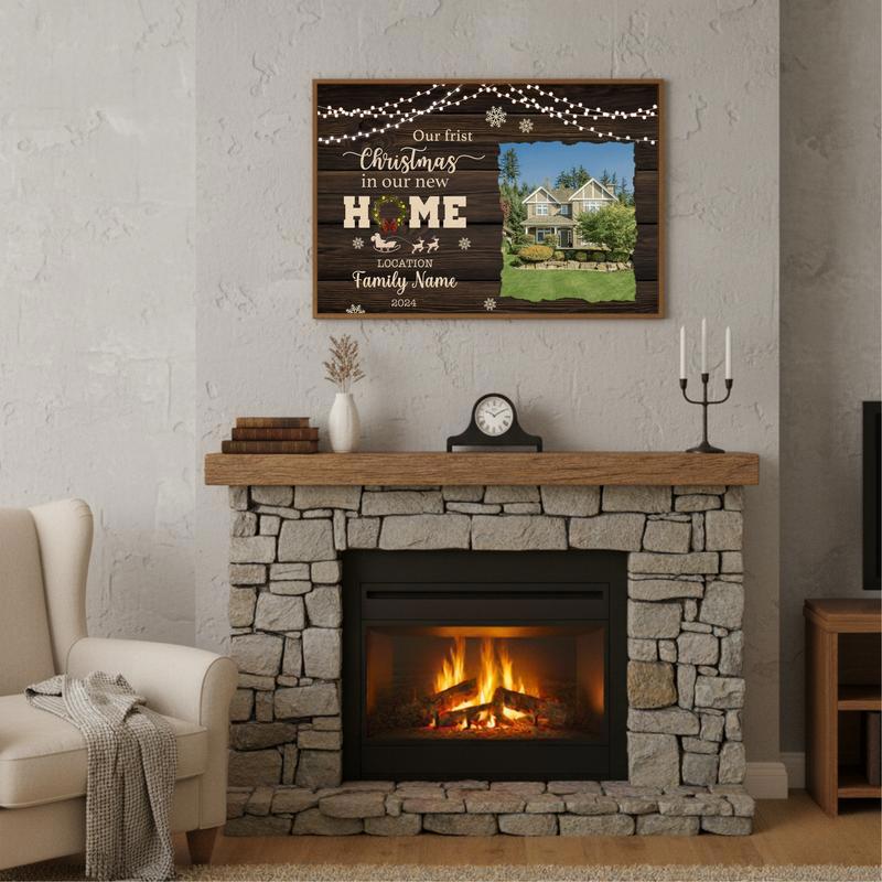 New Home First Christmas Personalized Photo Canvas Art