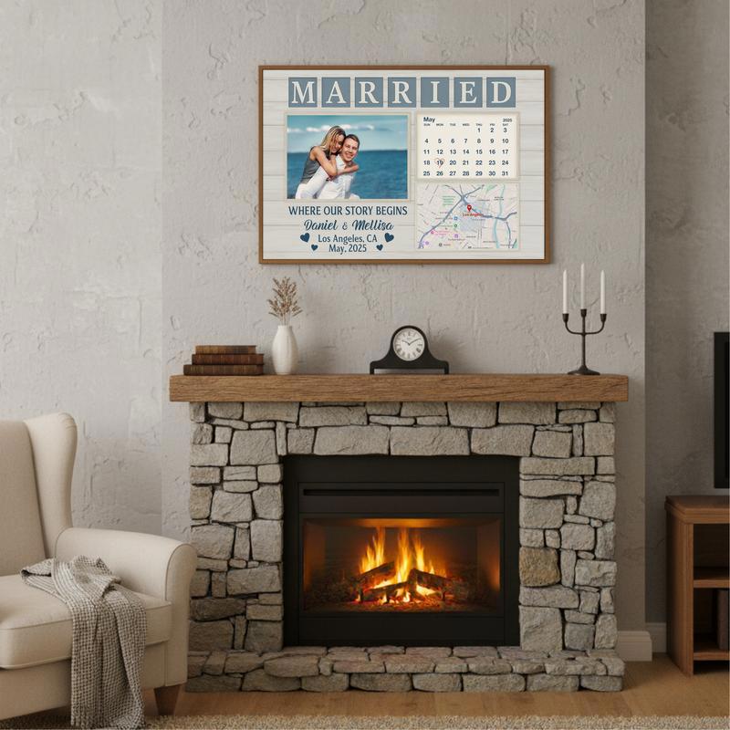 Our Story Begins - Personalized Wedding Calendar Map Canvas