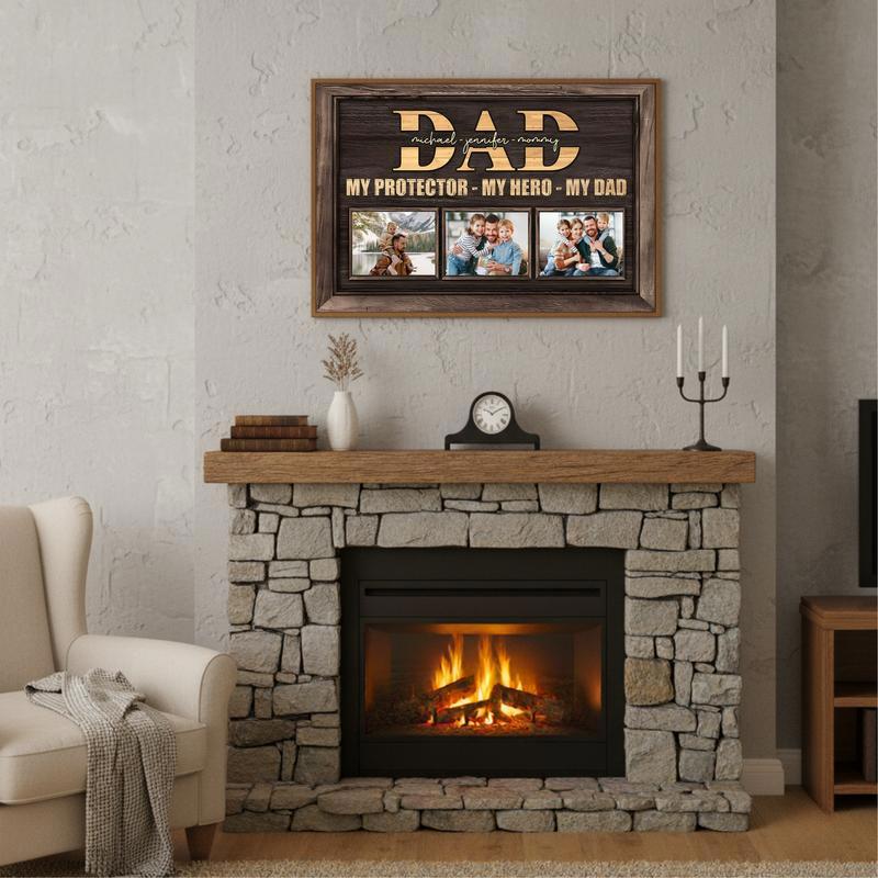 Dad's Heroic Bond Canvas Personalized Protector Gift Art