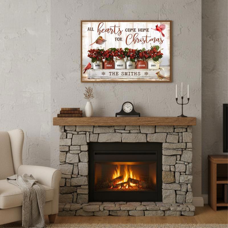 Christmas Home Custom Canvas Cardinal & Family Names Keepsake