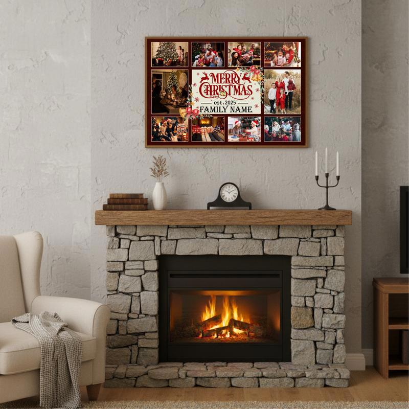 Personalized Family Photo Collage Canvas - Rustic Christmas Decor