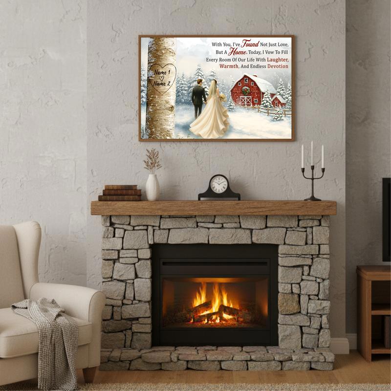 Personalized Names Carved In Tree Heart - Winter Wedding Canvas