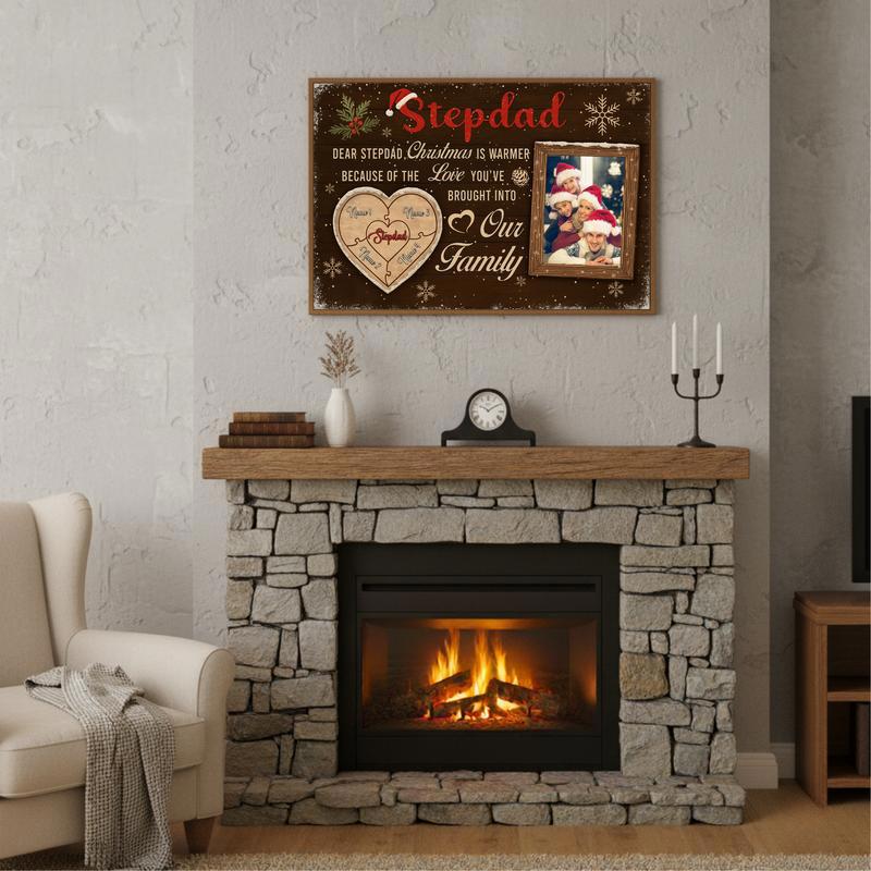 Personalized Stepdad's Heartfelt Christmas Photo Puzzle Canvas