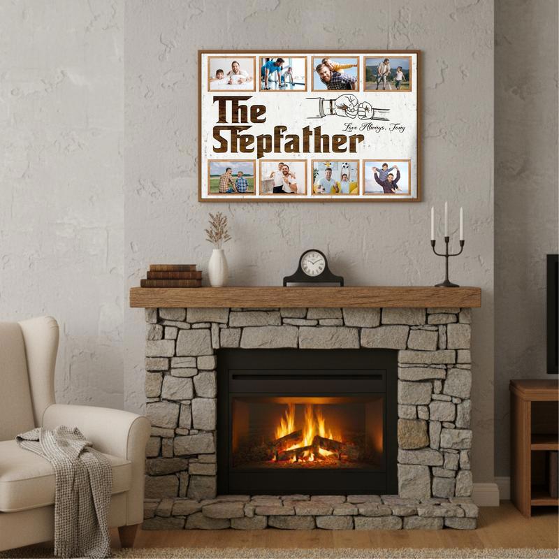 Personalized Stepfather Gift - Rustic Photo Collage Canvas