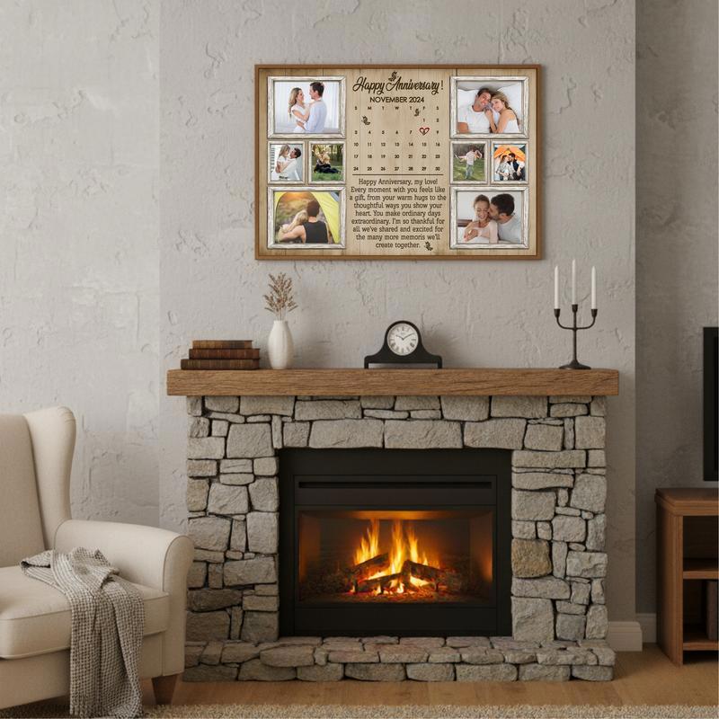 Romantic Photo Calendar Collage Canvas - Custom Anniversary Gift