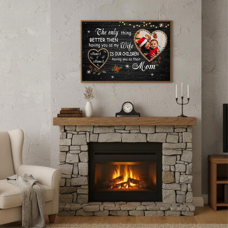 Romantic Xmas Gift For Wife - Custom Names & Family Photo Canvas