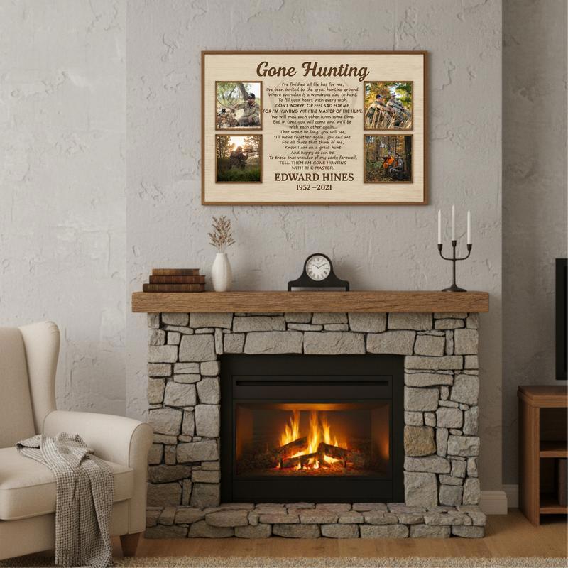 Rustic Gone Hunting Memorial Gift Personalized Canvas