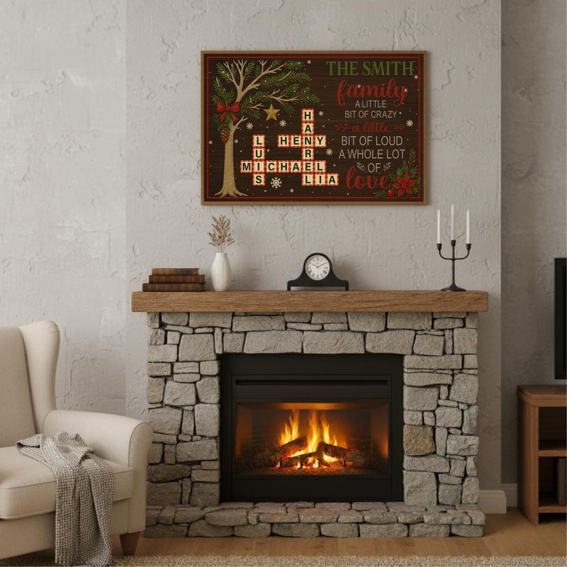 Scrabble Crossword Family Name Quote Rustic Christmas Canvas