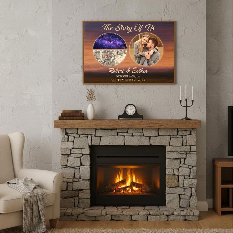 Star Map Canvas - Your Custom Couple Story Photo Anniversary Gift