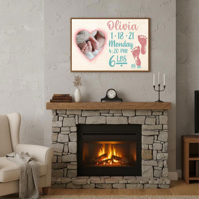 Treasured Footprints - Custom New Baby Arrival Keepsake Canvas