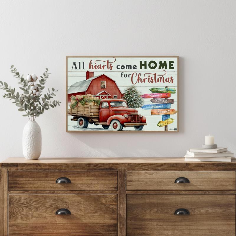 Custom Family Canvas Christmas Hearts Come Home Wall Art