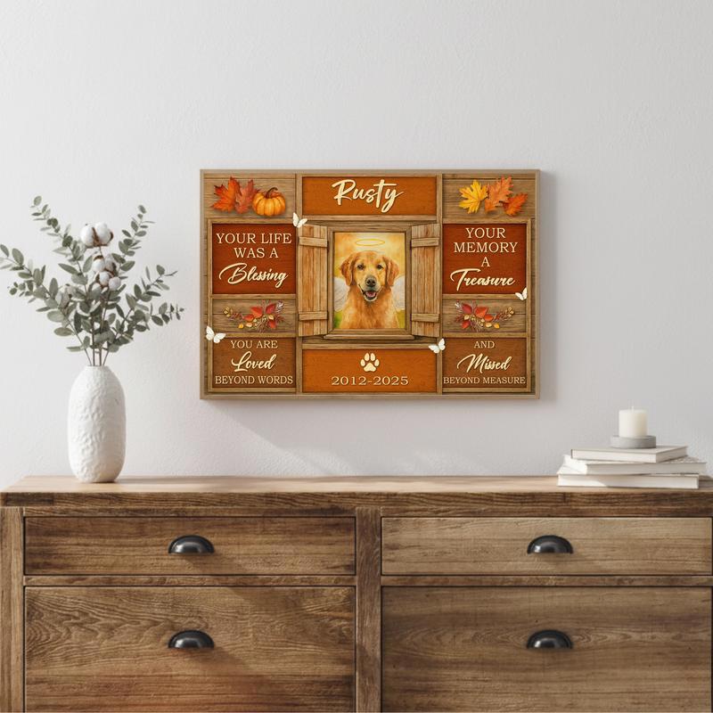 Autumn's Embrace Dog Remembrance Keepsake Farmhouse Canvas